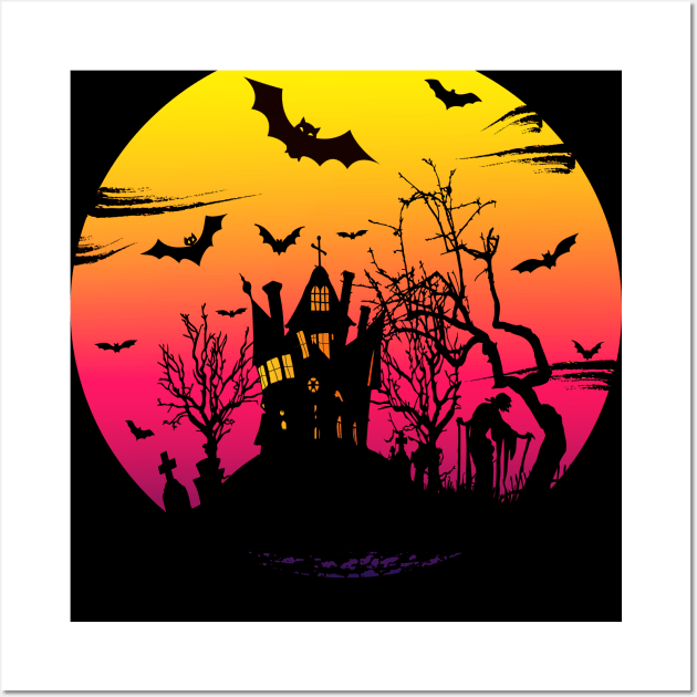 Guest and witch in cemetery for Halloween creepy design Wall Art by Thumthumlam